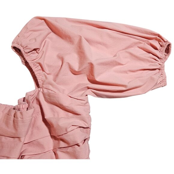 Powder Pink Puff Sleeve Square Neck Dress XL Smocked Back Cotton - Picture 7 of 15